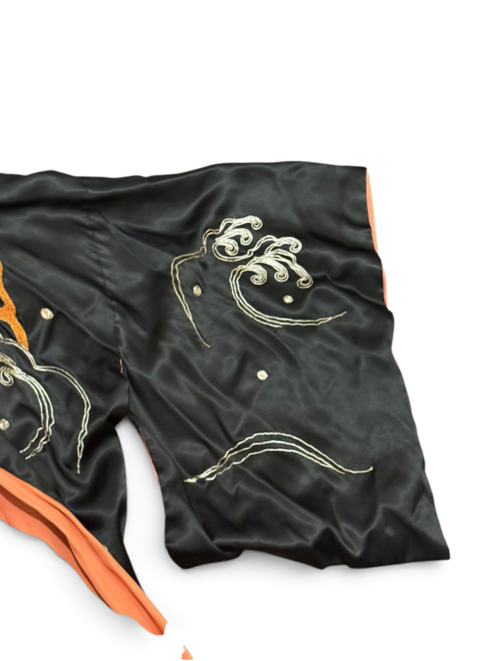 Vintage Japanese Souvenir Kimono Robe Double Dragon Embroidered Satin Black 41” - Picture 8 of 11